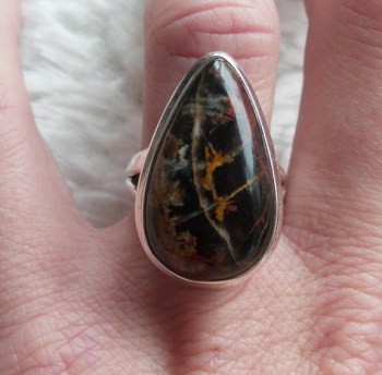 Zilveren ring met druppelvorm Pilbara Jaspis maat 17.3 mm